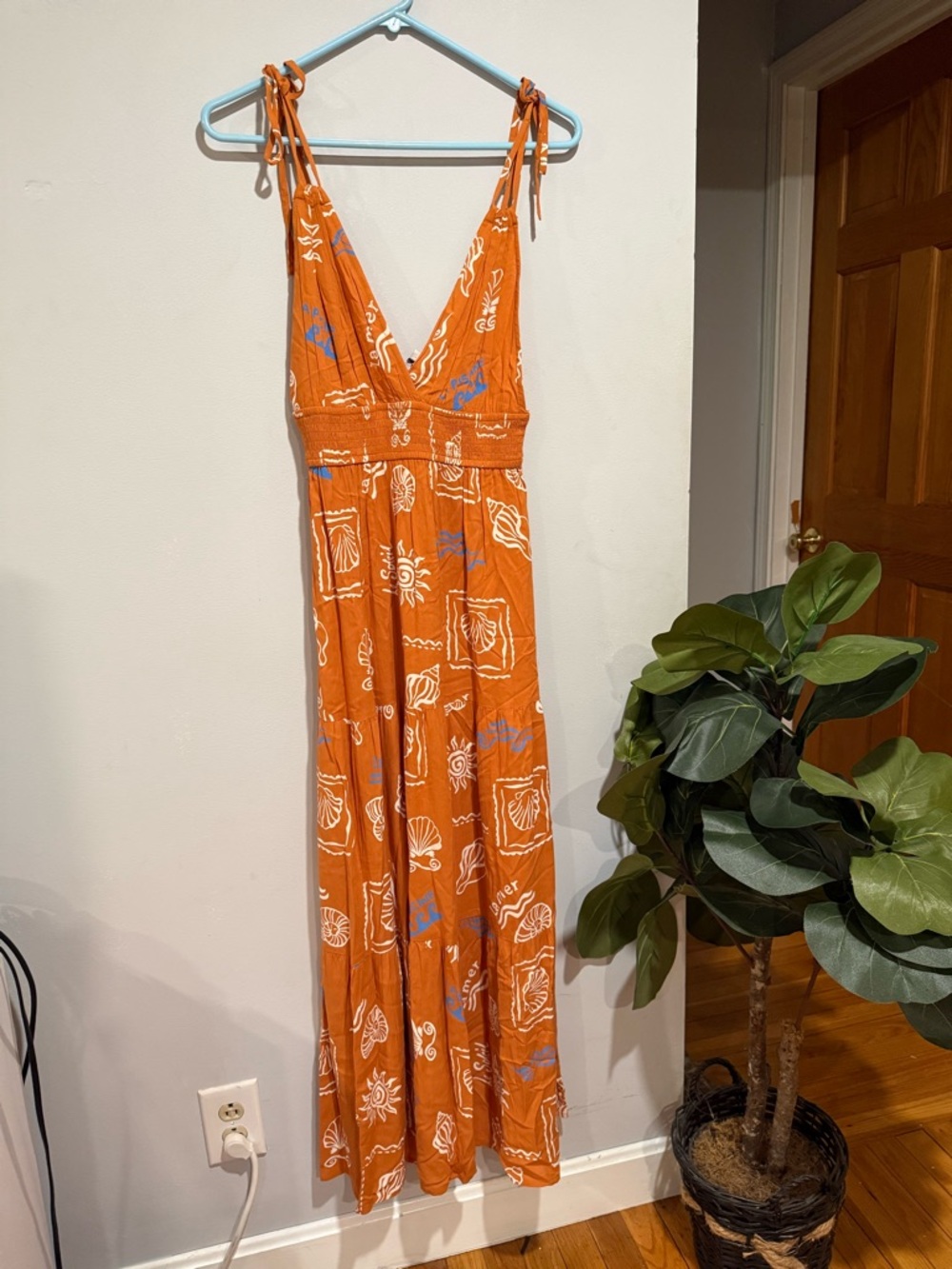 Patrons of Peace Rust Maxi Dress with White & Blue Boho Motif - Picture 6 of 10